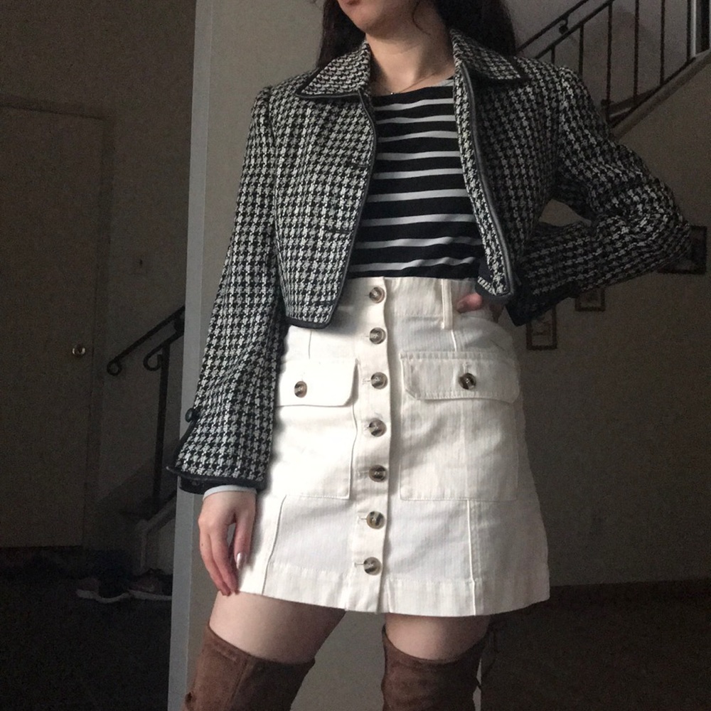 NWOT Black and white cropped tweed jacket sz Small